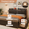 King Bed Frame Grey Upholstered Wooden Slatted Bed Frame with Storage, 3 Drawers