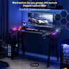LED Gaming Desk Computer Table Workstations w/ Headphone Hook & Cup Holder Black