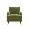 Green Velvet Armchair with Ruched Saddle Arms Wooden Gold Legs Traditional STyle