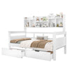 Single Bed Frame w/ 2 Storage Drawers, Bookcase Headboard & Guardrail, 90x190cm