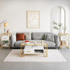 3-Tier Coffee Table w/ Tempered Glass Top Storage Drawer and Shelves Steel Frame