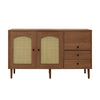 Storage Cabinet Rattan Doors & Wood Legs, 3 Drawers Sideboard Buffet Cupboard