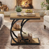 End Table for Living Room, 3-Tier Narrow Wood Couch C-Shaped Side Table, Natural