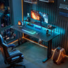 Gaming Desk with LED Lights & Power Outlets, Computer Desk with Monitor Sta