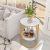 Gold Round Side End Table Coffee Table Clock Plant Stand for Living Room Bedroom