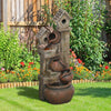 2-in-1 Waterfall Fountain with Birdhouse, Garden Water Feature with LED Lights