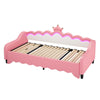 Single PU Leather Sofa Bed Daybed with LED Crown Headboard & Trundle 90x190cm