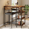 3PCS Dining Table Set w/ 2 Upholstered Bar Stool Wine Rack Kitchen Dining Room