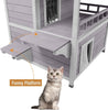 Wooden Outdoor Cat House 2 Tier with Balcony Waterproof Roof Large Shelter