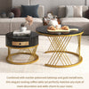 Set of 2 Coffee Nesting Table Set Black Sofa Side Table Faux Marble with Drawer