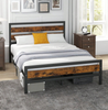 Double Bed Frame Industrial Metal Platform Bed with Headboard and Footboard