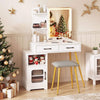 Makeup Dressing Table with Reversible Cabinet and 3 Light Colors-White