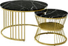 Round Coffee Table Set Nested Faux Marble Black Adjustable Height Living Room