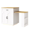 Extendable Dining Bar Table Wooden Kitchen Island with Storage Cabinets, White