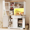 180cm Tall Kitchen Storage Display Cabinet w/ LED Lights, Drawers, Doors, White