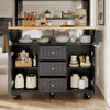 Kitchen Island on Wheels Rolling Storage Trolley with Extendable Worktop, Black