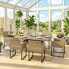 7 Piece Rattan Garden Furniture Set, Garden Dining Set with Wood-Plastic Table