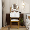 Modern Dressing Table Set with LED Light Mirror Stool Drawers Shelves Bedroom