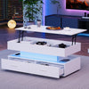 LED Coffee Table With Lift Top and Storage Drawers Living Room Furniture White