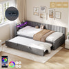 Daybed 3ft Sofa Bed w/ Trundle, RGB LED Lights & Charging Station, Velvet, Grey