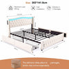 LED Luxury Chesterfield Bed Frame W/ Wingback Headboard & Charging Station 4ft6
