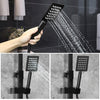 Bathroom Thermostatic Mixer Shower Set Square Black Twin Head Exposed Valve