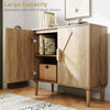 Natural Wooden Storage Cabinet With Doors & Shelves, Small Buffet Sideboard