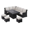 8 Seater Black Rattan Corner Garden Dining Set with Firepit Table FTR187