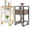 3-Tier Coffee Table w/ Tempered Glass Top Storage Drawer and Shelves Steel Frame