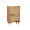 Manila Oak & Rattan 2 Door Flip Down Shoe Storage Cabinet Rack Hallway Furniture