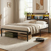 Double Size Metal Platform Bed with Storage Shelves