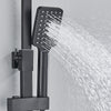 LED Exposed Bathroom Shower Mixer Twin Head Large Bar Set Square Valve Black Tap