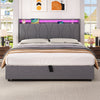 Upholstered Ottoman Storage Bed Frame Double with Storage Headboard & LED, Grey