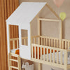 3ft Kids Treehouse Bed High Sleeper with Slide, Roof Design 90x190cm, White+Wood