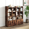 Bookshelf Freestanding Bookcase with Doors & 2 Storage Cabinets-Coffee