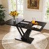 Extendable Dining Table with Marble Pattern Black Console Table with V Legs