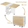Drop Leaf Folding Dining Table 127cm w/Storage Shelves,Lockable Casters Rolling