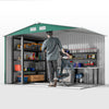 9 x 6FT Galvanised Garden Storage Shed with Sliding Door, Green