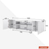 High Gloss TV Unit Cabinet Stand 180cm White Storage with LED Lights Sideboard