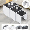 Nest of 3 Tables Grey Tempered Glass Top White High Gloss Side End Coffee Home