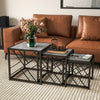 Set of 3 Nesting Coffee Tables Square Side Tables with Metal Frame, Grey