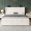 Double Bed Storage Bed Frame w/ Diamond Tufted Headboard, USB-C Charging, Beige