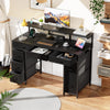 120 cm Computer Desk with Drawers, Gaming Table with LED Lights & Power Outlets