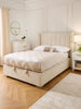 New Dakota Boucle End Lift Up Storage Ottoman Double Bed Frame Natural
