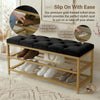2-Tier Velvet Top Bamboo Gold Metal Shoe Rack Stand Shoe Storage Shelf Hallway