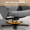 Linen-feel Fabric Recliner Chair with Ottoman and 360° Swivel, Grey