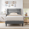 Modern Slatted Bed Single Bed Frame with Wingback Headboard-Grey