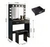 LED Light Vanity Dressing Table Set Bedroom Makeup Desk With Mirror Drawer Stool