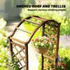 Wooden Garden Arch with 2 Planter Boxes, Outdoor Rose Arch Trellis, Carbonised