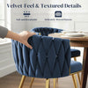 Upholstered Kitchen Chairs Set of 2 with Woven Backrest, Dark Blue